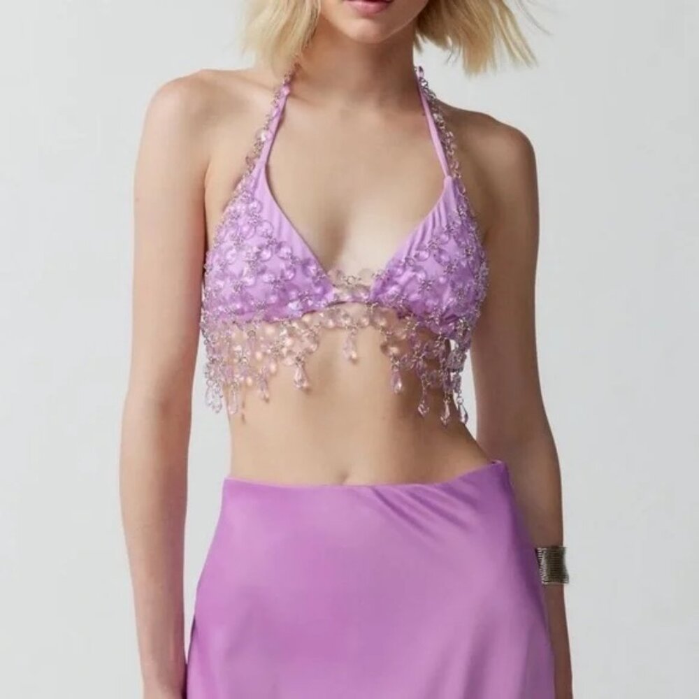 Urban Outfitter Festival Beaded Unicorn Mermaid purple Bralette NWT